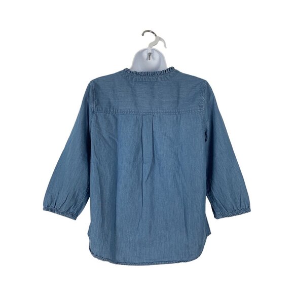 Croft & Barrow Chambray Ruffle V-Neck Top 3/4 Sleeve Denim Blouse Womens Size PS - Picture 5 of 10